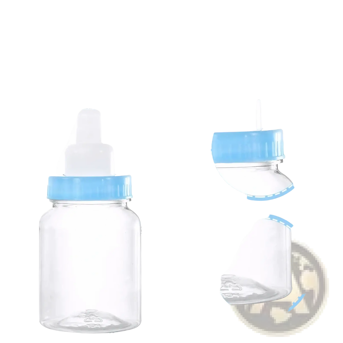 Clear plastic baby bottle with light blue cap and white nipple for baby shower favor bottles candy gift boxes 12pcs
