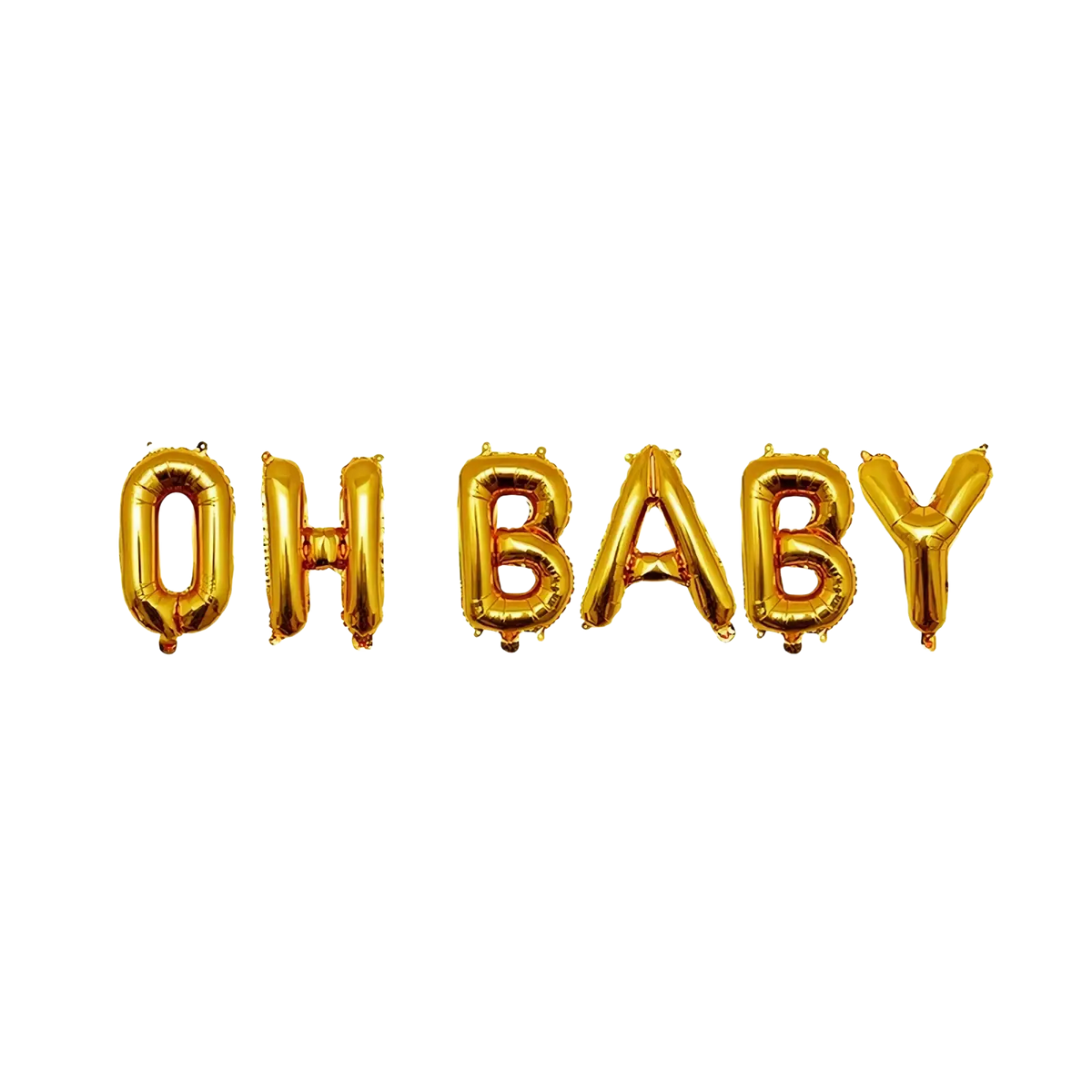 Gold foil letter balloons spelling oh baby for baby shower in a foil balloons letter set