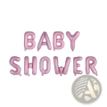 Pink metallic foil balloons spelling baby shower for party decoration in a letter set product image