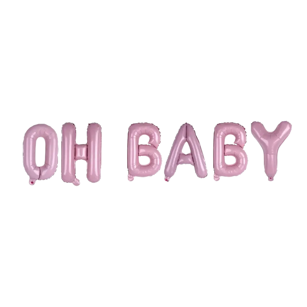 Pink metallic foil balloons letter set spelling oh baby for baby shower decoration