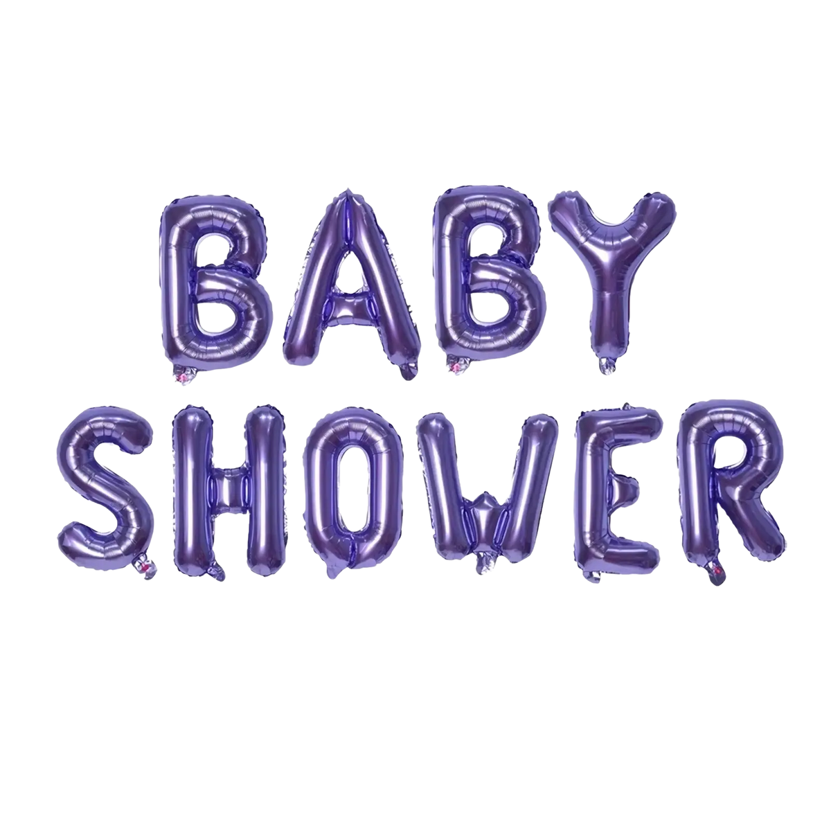 Purple metallic foil balloon letters spelling baby shower for decoration in baby shower foil balloons letter set