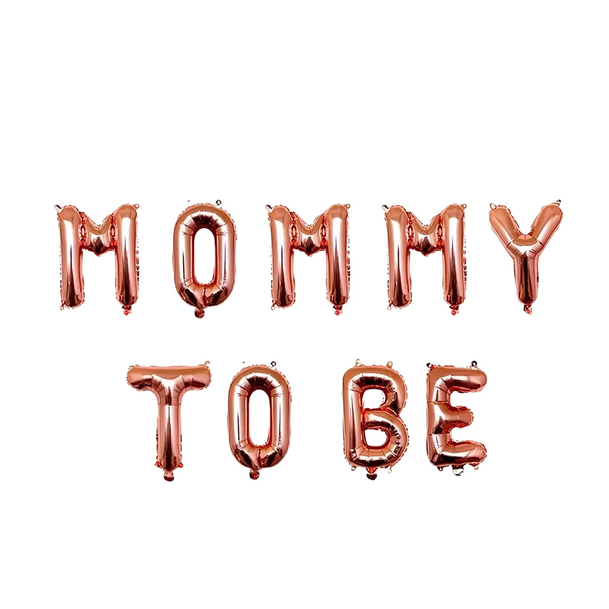 Rose gold foil baby shower letter balloons spelling mommy to be in a decorative letter set