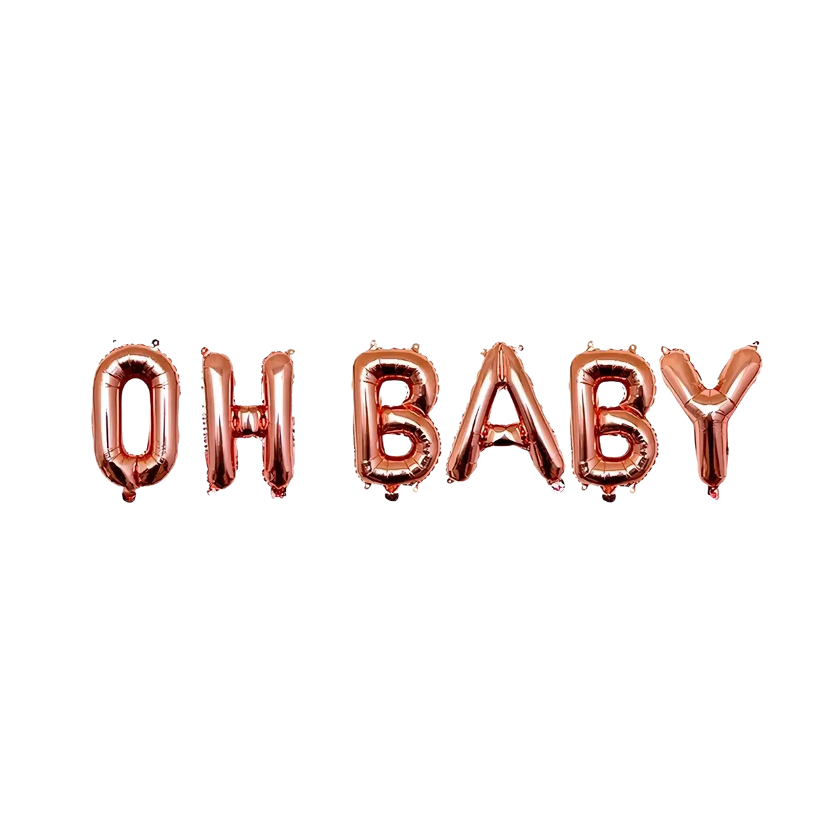 Rose gold foil baby shower balloons letter set spelling oh baby in metallic rose gold foil material