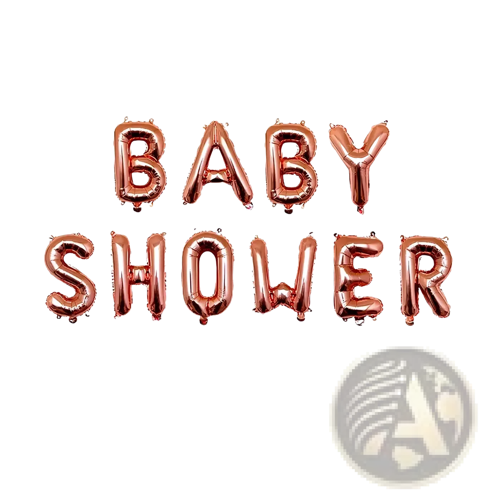 Rose gold foil balloons letter set spelling baby shower for party decoration and celebration purposes