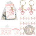 Pink baby shower footprint keychain party favors with foot-shaped design and gold toned metal rings and chains