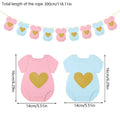 Baby shower onesie paper garland with pink and light blue glitter gold heart appliqué decorations