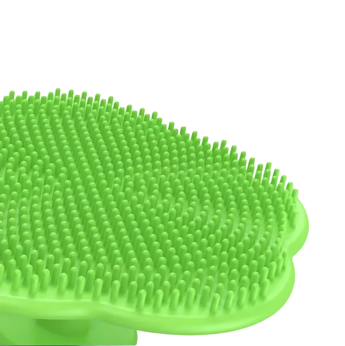 Bright green baby silicone hair brush with soft dense bristles for gentle scalp cleaning and massaging