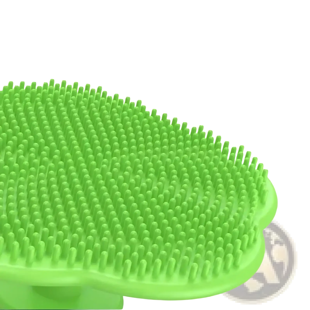 Bright green baby silicone hair brush with soft dense bristles for gentle scalp cleaning and massaging