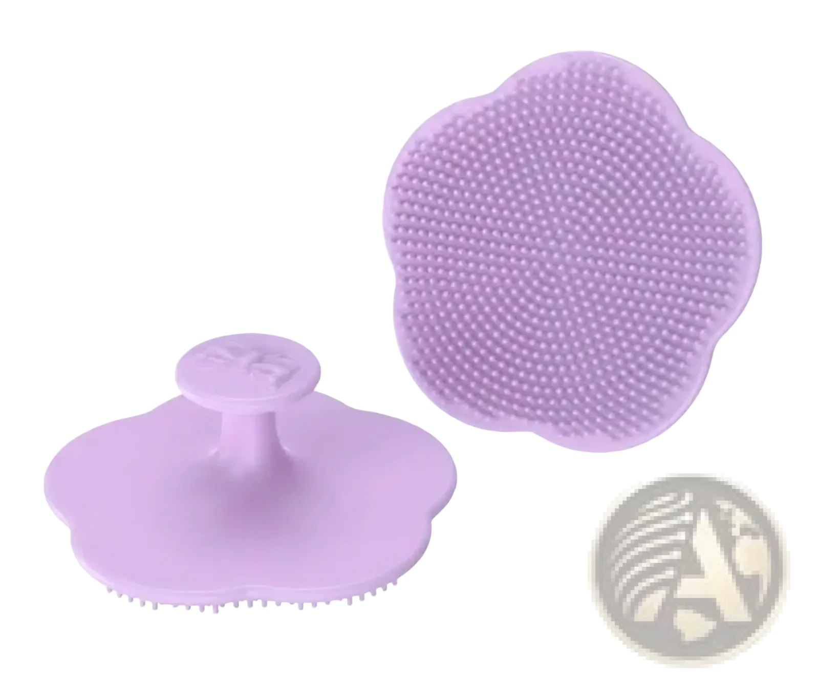 Lavender silicone flower-shaped baby facial cleansing brush with soft bristles and suction base for scalp massage