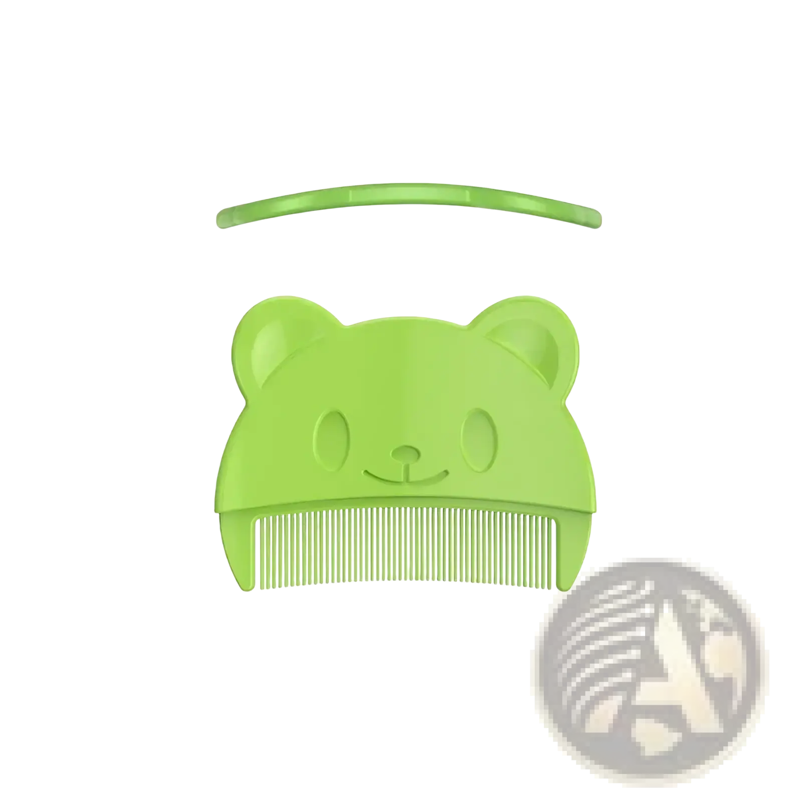 A lime green baby silicone hair brush and scalp massager shaped like a smiling bear head with rounded ears
