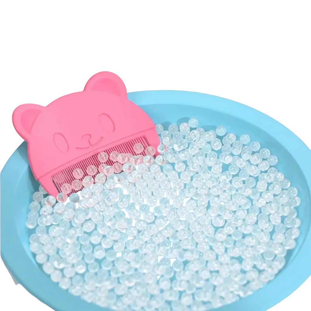 Pink bear-shaped baby silicone hair brush and scalp massager made of food-grade pp material for gentle care