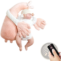 Pink plush llama-shaped baby sleeper with textured surface and embroidered facial features for sleep aid soothing hand doll