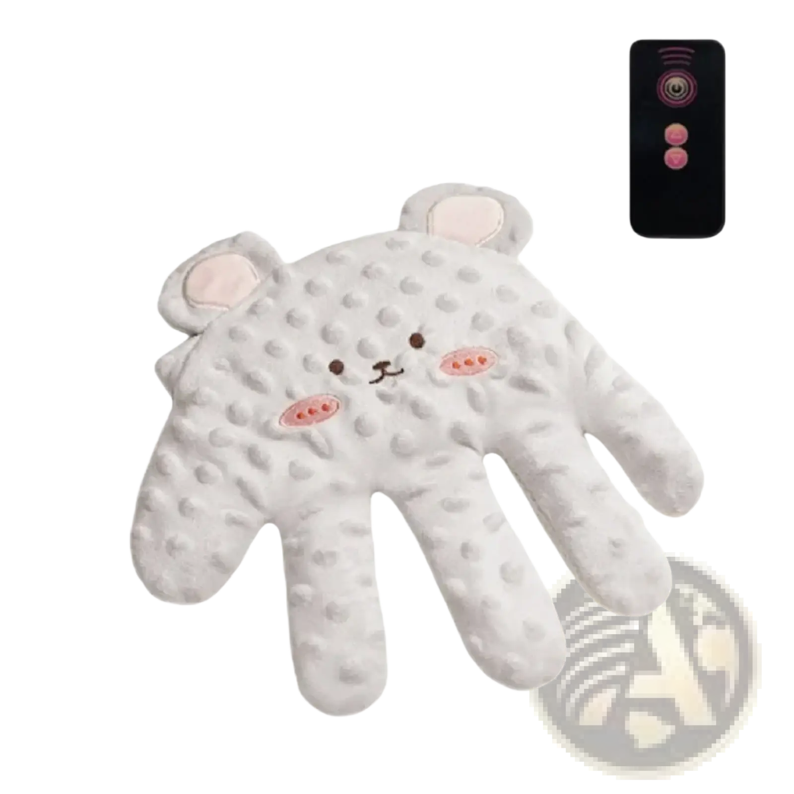 White plush bear-shaped hand warmer with embroidered face and textured surface for baby sleep aid soothing palm pillow