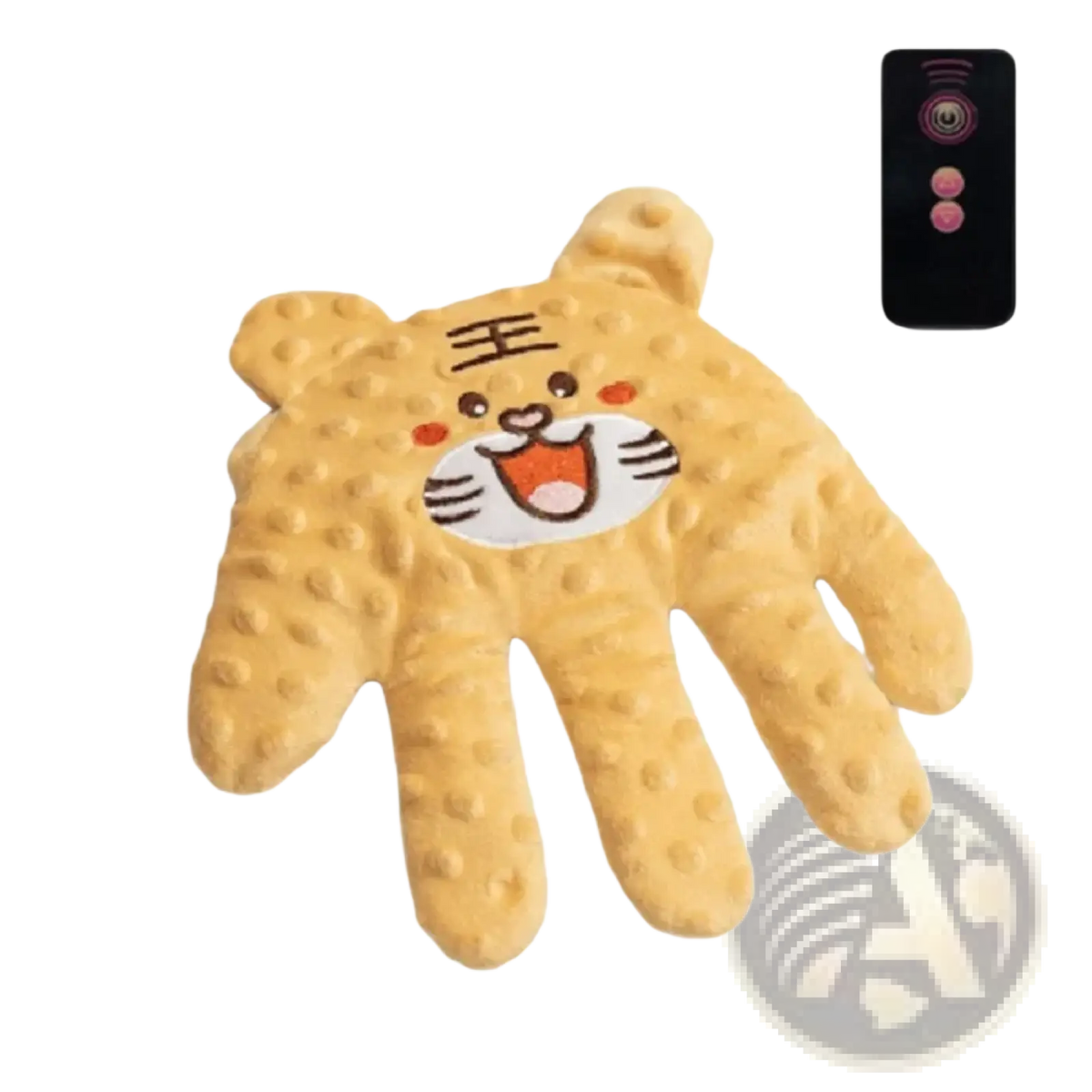 Yellow tiger-themed heated hand massage glove with embroidered face and textured surface for baby sleep aid soothing palm pillow