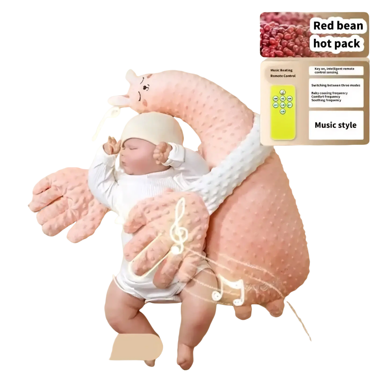 Pink plush llama-shaped baby comforter with textured surface soft cuddly design as a baby sleep aid soothing hand doll