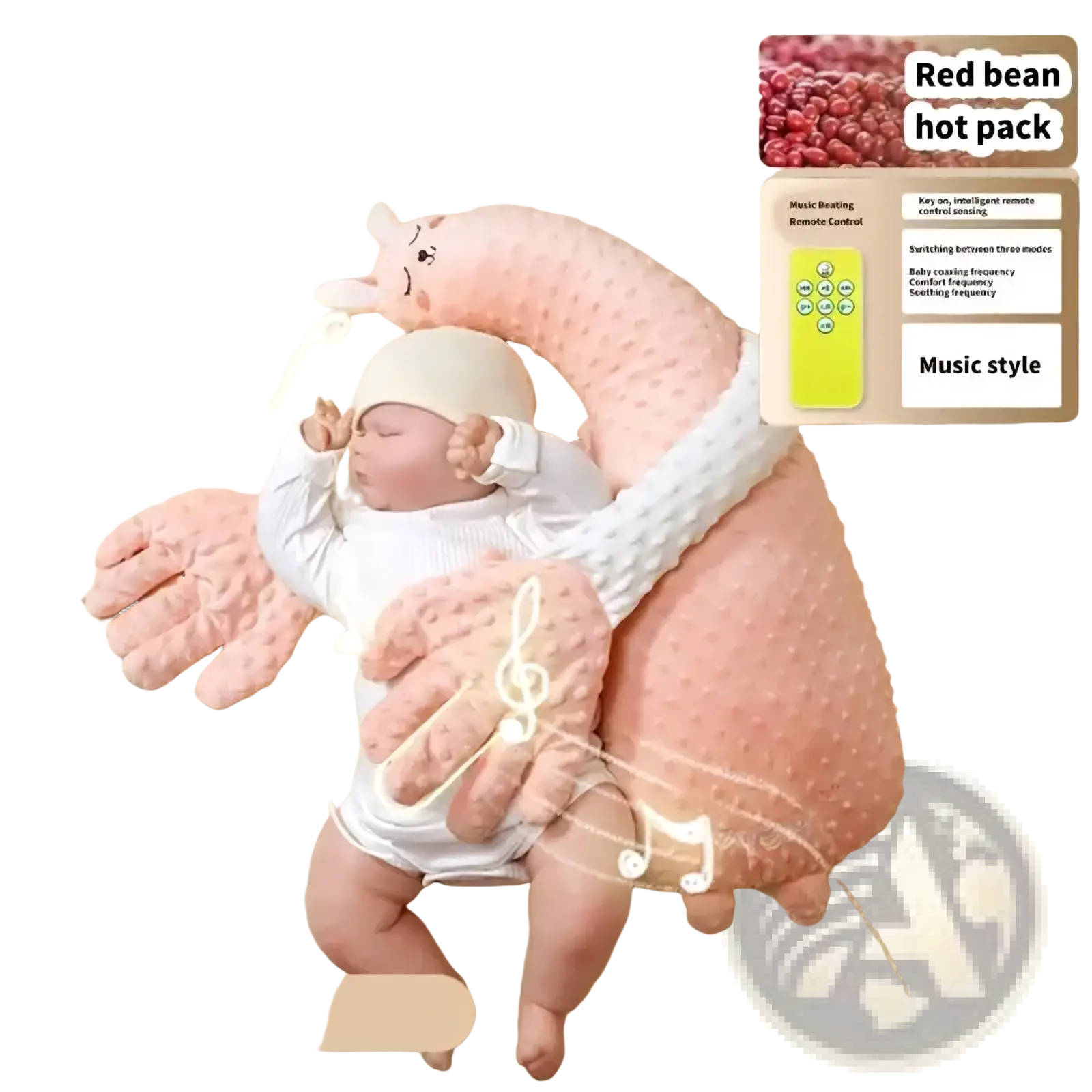 Pink plush llama-shaped baby comforter with textured surface soft cuddly design as a baby sleep aid soothing hand doll