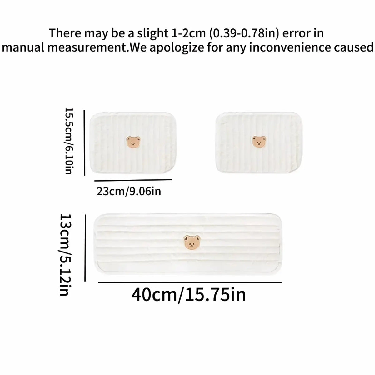 White ribbed fabric storage box with small embroidered bear face for baby stroller accessory set cover