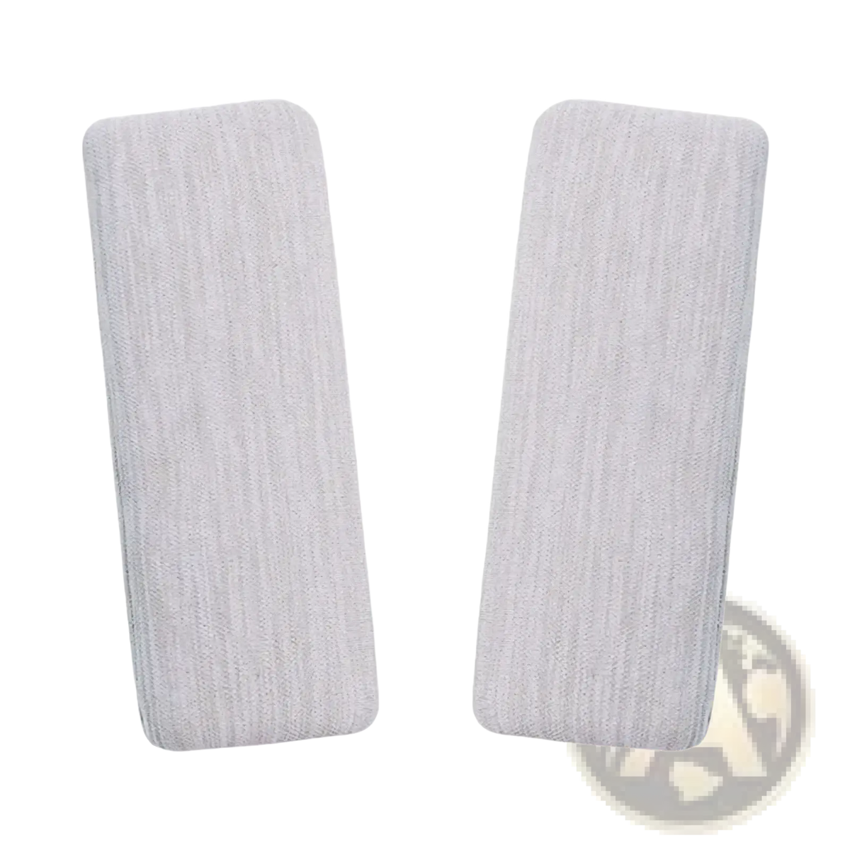 Two light gray ribbed fabric wristbands for baby stroller safety harness pad and crotch cushion protection