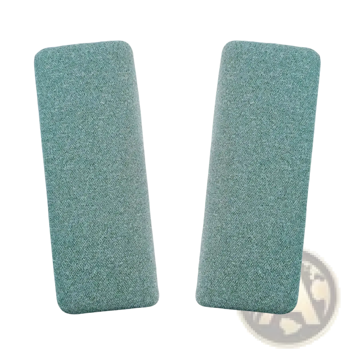 Two teal textured fabric armrest pads for baby stroller safety harness and crotch cushion protection