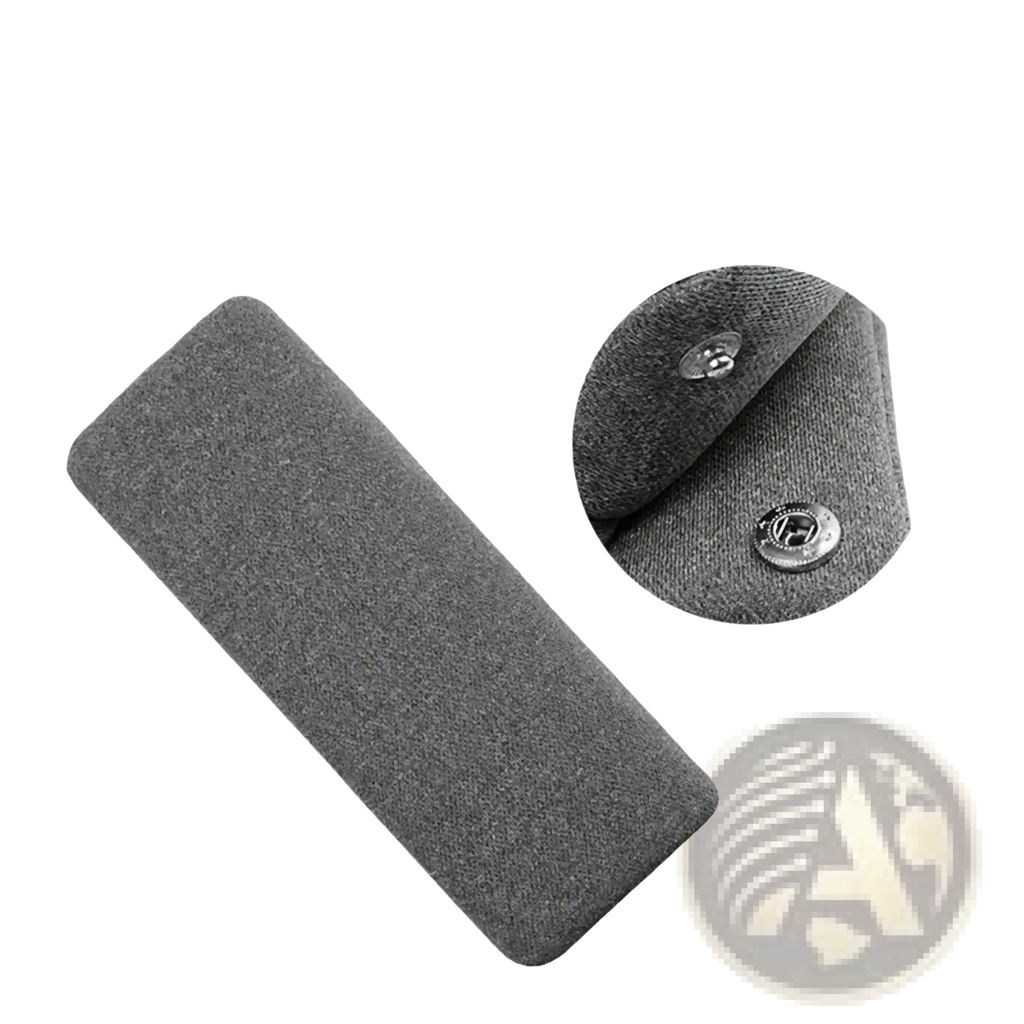 Gray textured fabric strap with detachable metal buckle for baby stroller safety harness pad and crotch cushion