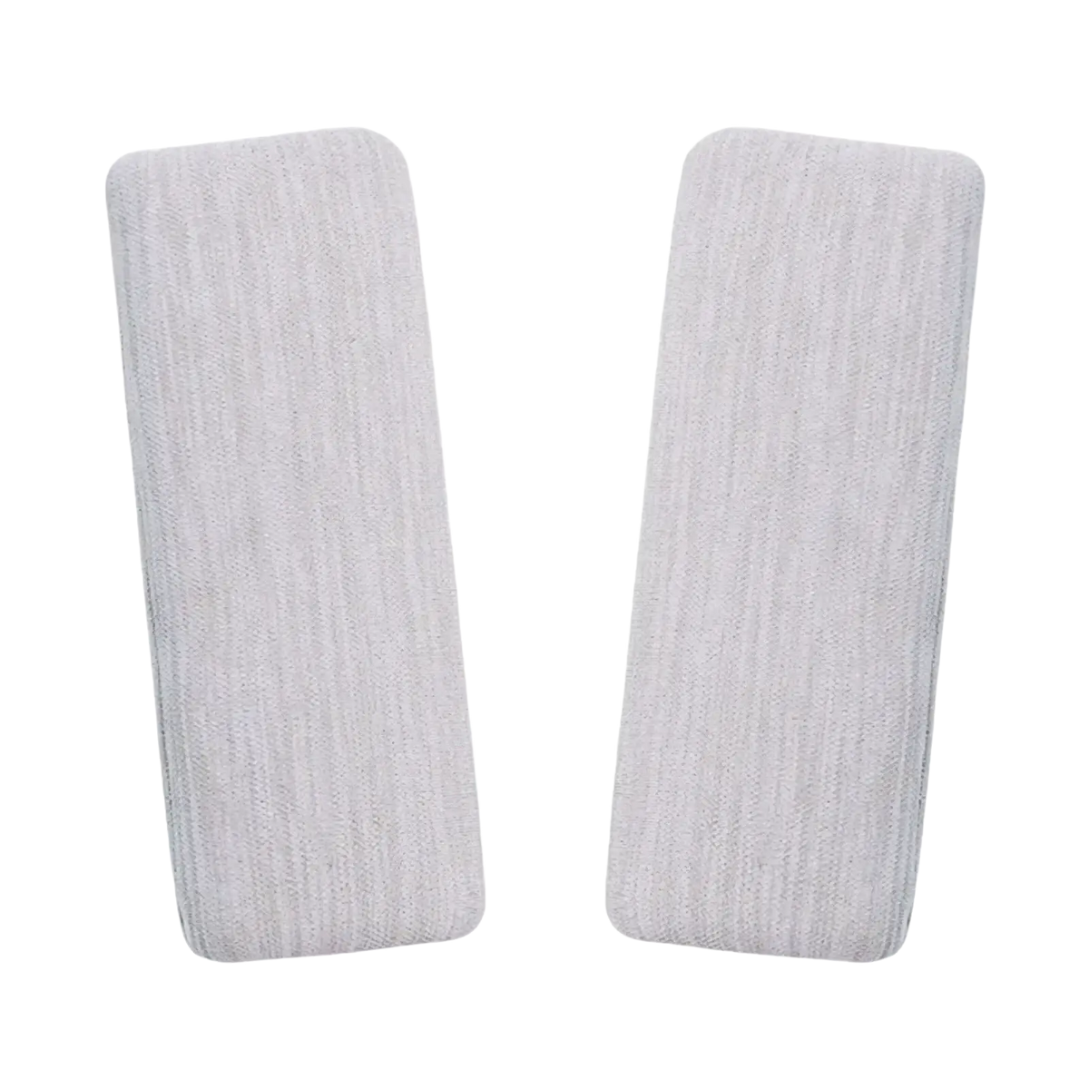 Two light gray ribbed fabric wristbands for baby stroller safety harness pad and crotch cushion protection