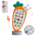 Baby toy phone carrot shape educational music toy in orange with green leafy top and colorful animal buttons