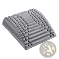 Gray ergonomic footrest with textured pyramid and rectangular bumps for back stretcher and lumbar pain relief support