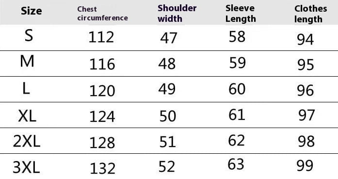 The table displays size measurements including chest circumference, shoulder width, sleeve length, and clothes length for a women hooded quilted puffer coat thick winter jacket across sizes S through 3XL.