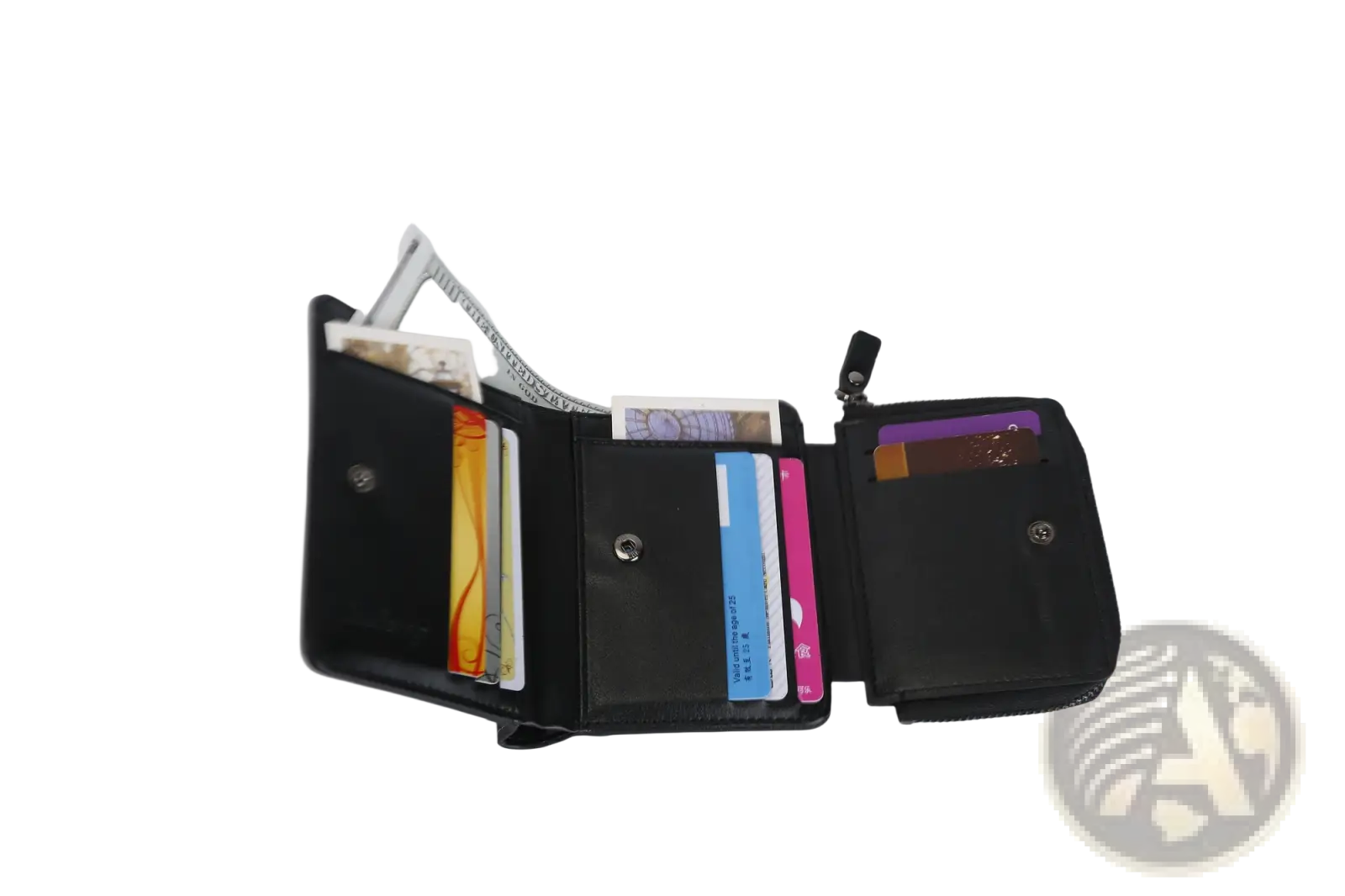 Baellerry men’s trifold black pu leather zipper wallet with 14 card slots and a zipped compartment