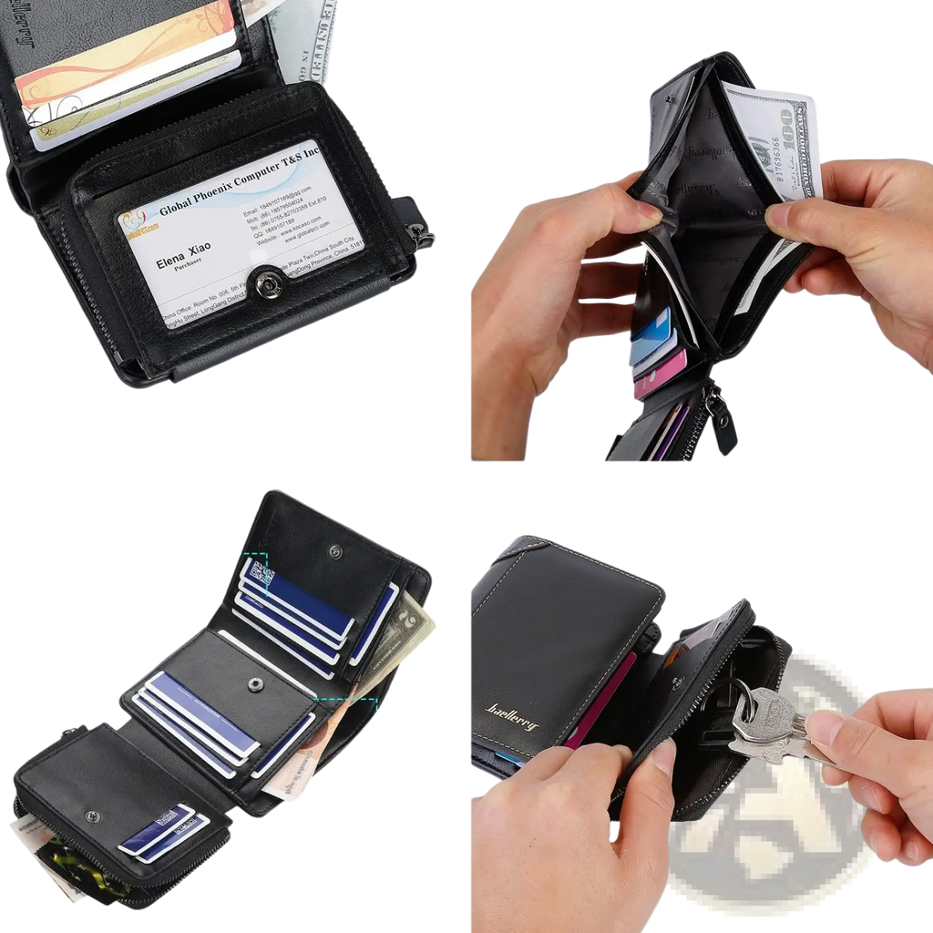 Baellerry men’s trifold black pu leather zipper wallet with 14 card slots cash compartments and zipped pocket