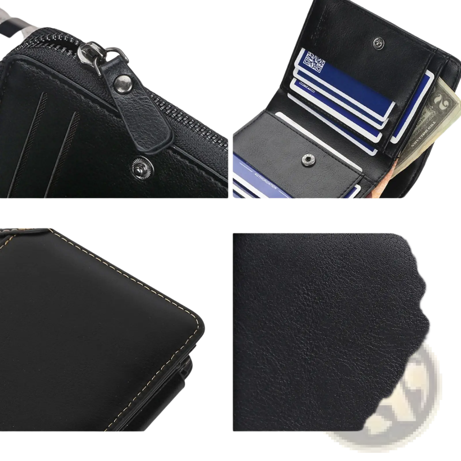Baellerry men’s trifold pu leather black wallet with smooth zipper sturdy tower buckle and tight stitching