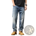 Baggy light blue denim jeans with a relaxed fit and rolled cuffs made of light-wash denim material