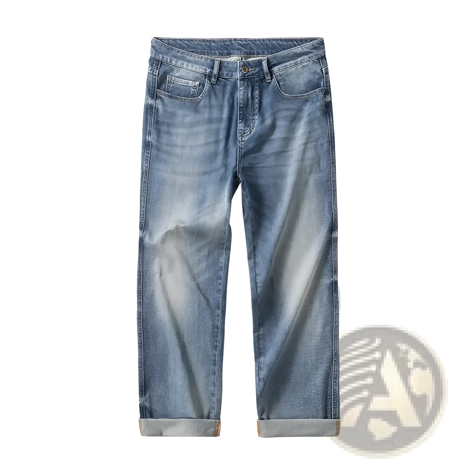 Baggy light blue denim jeans with a faded distressed look and rolled cuffs made from light-wash denim material