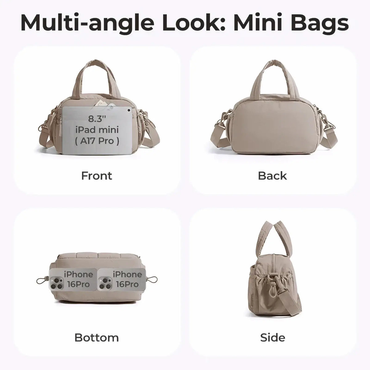 Beige bagsmart large nylon crossbody shoulder bag with adjustable shoulder strap and top handles mini tote design
