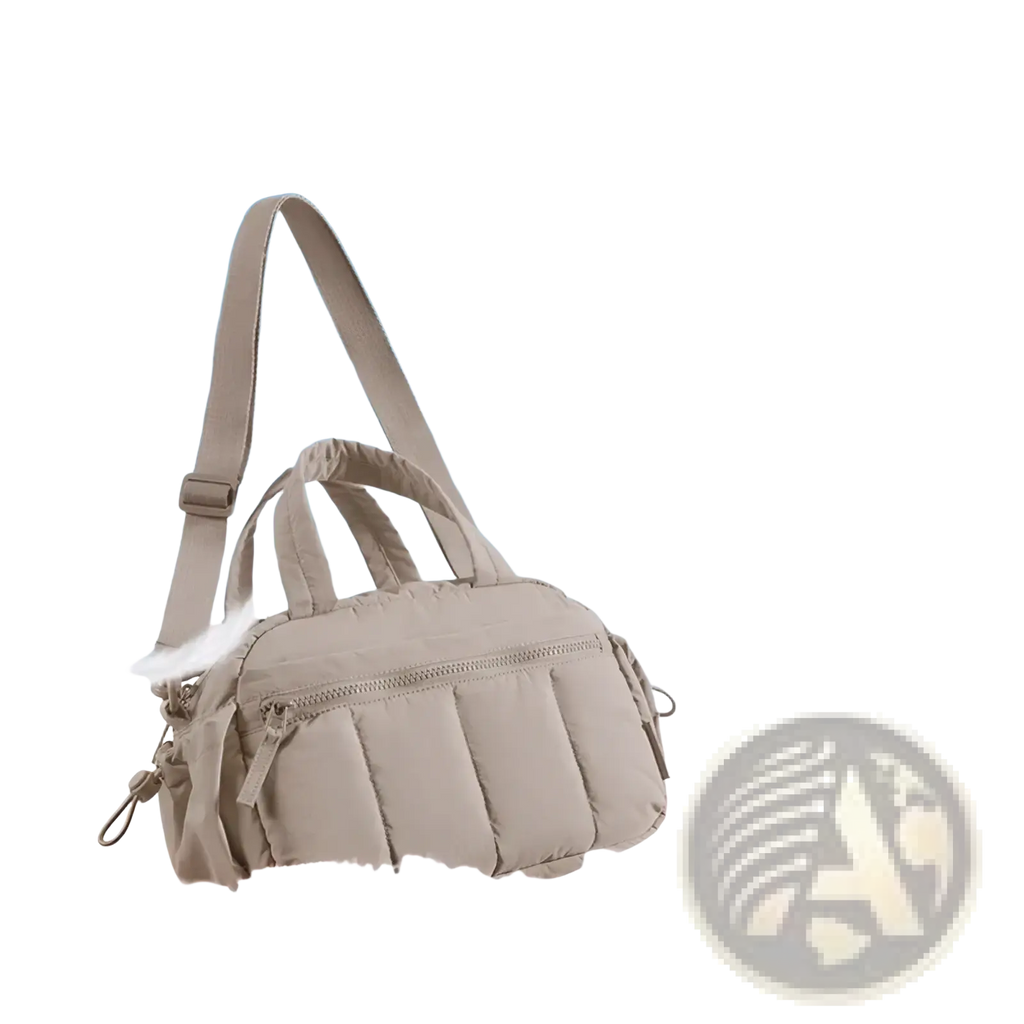 Beige bagsmart large nylon crossbody shoulder bag with quilted puffer design and adjustable shoulder strap