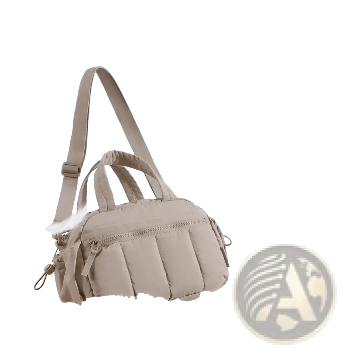 Beige bagsmart large nylon crossbody shoulder bag with quilted puffer design and adjustable shoulder strap
