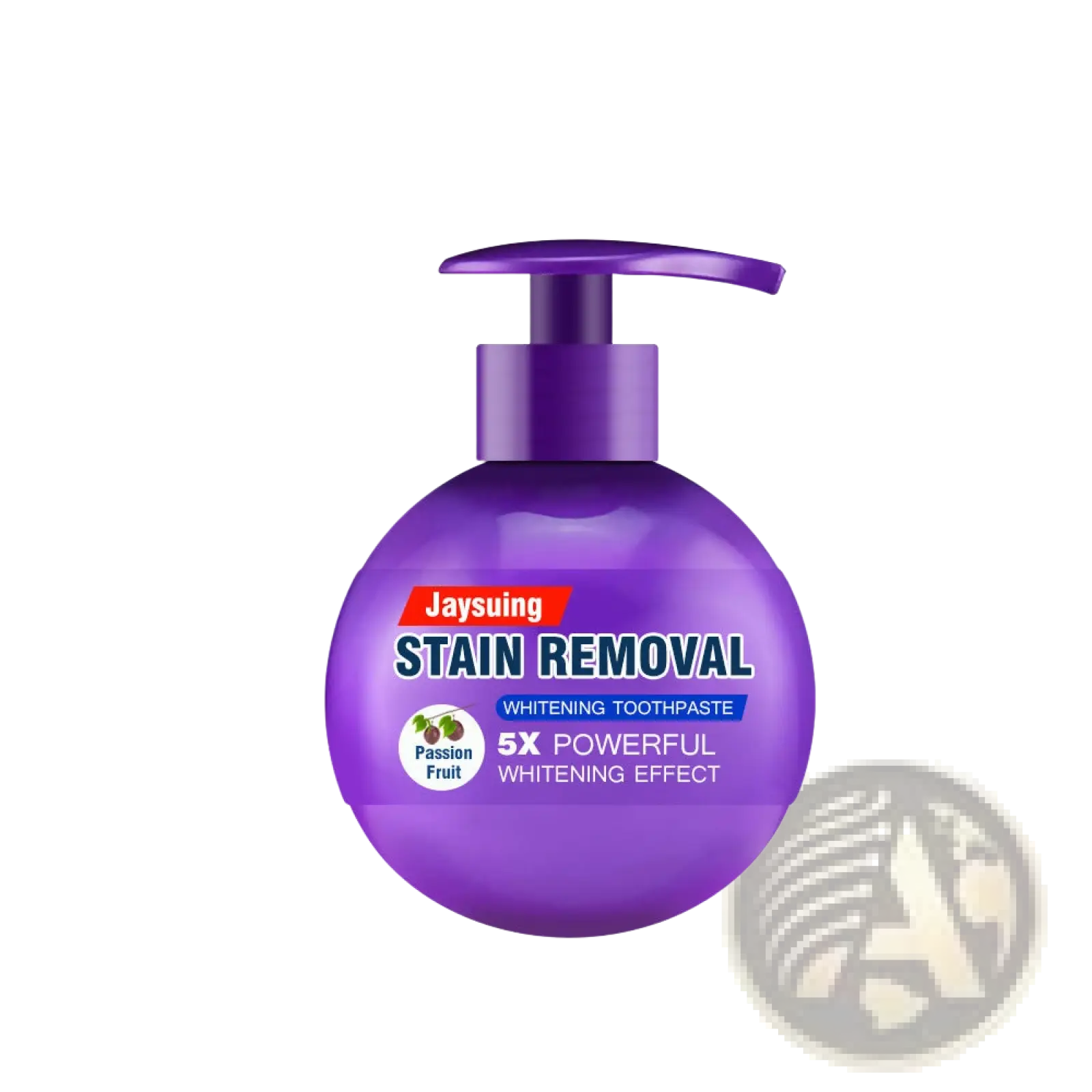 Purple spherical pump dispenser of jaysuing baking soda whitening toothpaste for stain removal with passion fruit flavor