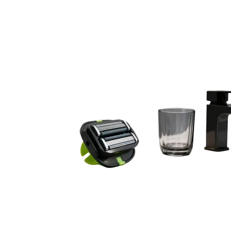 Black and lime green bald head grooming shaver with three blades and tpu finger strap for precise trimming