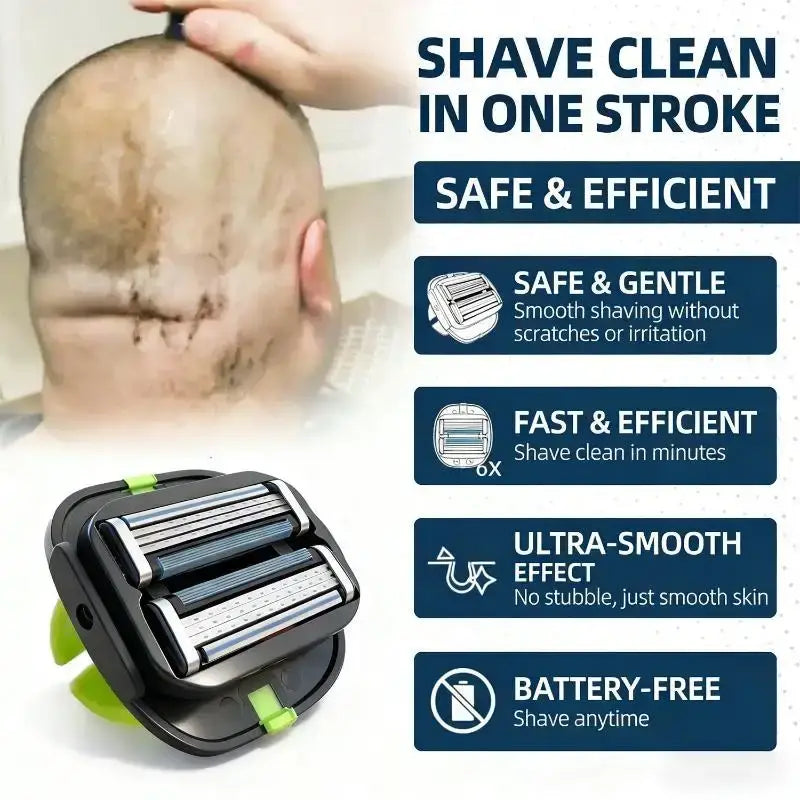 Black and lime green bald head grooming shaver with six blades and tpu finger strap for smooth safe shaving