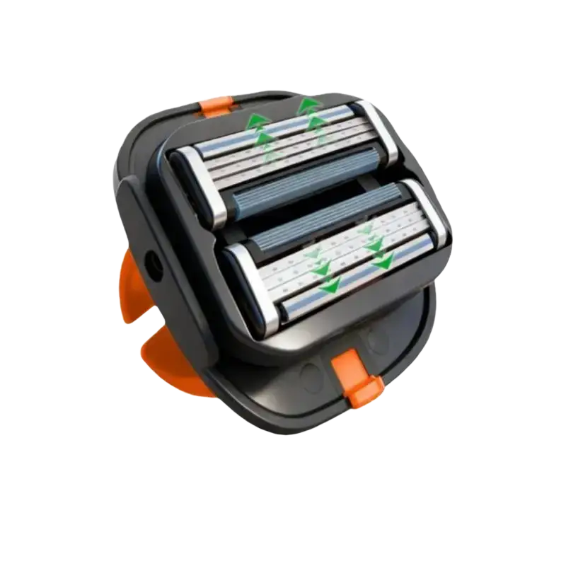 Black and orange bald head grooming shaver with three razor blades and tpu finger strap for precise hair removal