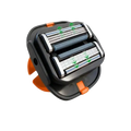 Black and orange bald head grooming shaver with three razor blades and tpu finger strap for precise hair removal