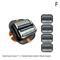 Black and orange bald head grooming shaver with tpu finger strap and five blade heads including four replacements