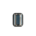 Black rectangular bald head grooming shaver head with two rows of silver blades and blue tpu finger strap accents
