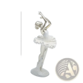 A delicate silver-toned ballet dancer figurine with a flowing white tutu on an oval base for home decor