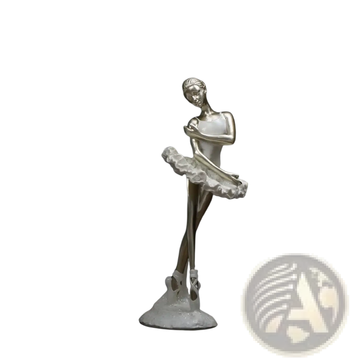 Silver-toned ballet dancer figurine with delicate ruffled tutu and pointed toe shoes for elegant home decor