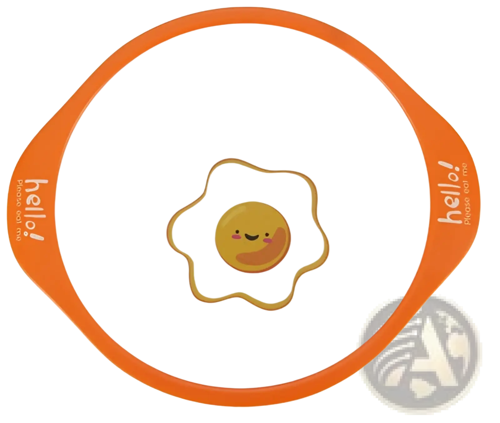 Orange-rimmed bamboo fiber children’s bowl with cheerful fried egg design and hello branding on handles for feeding