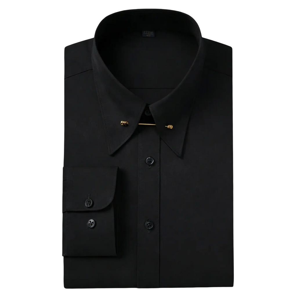 Bamboo fiber classic french cuff dress shirt for men with crisp collar and gold-colored collar bar pin