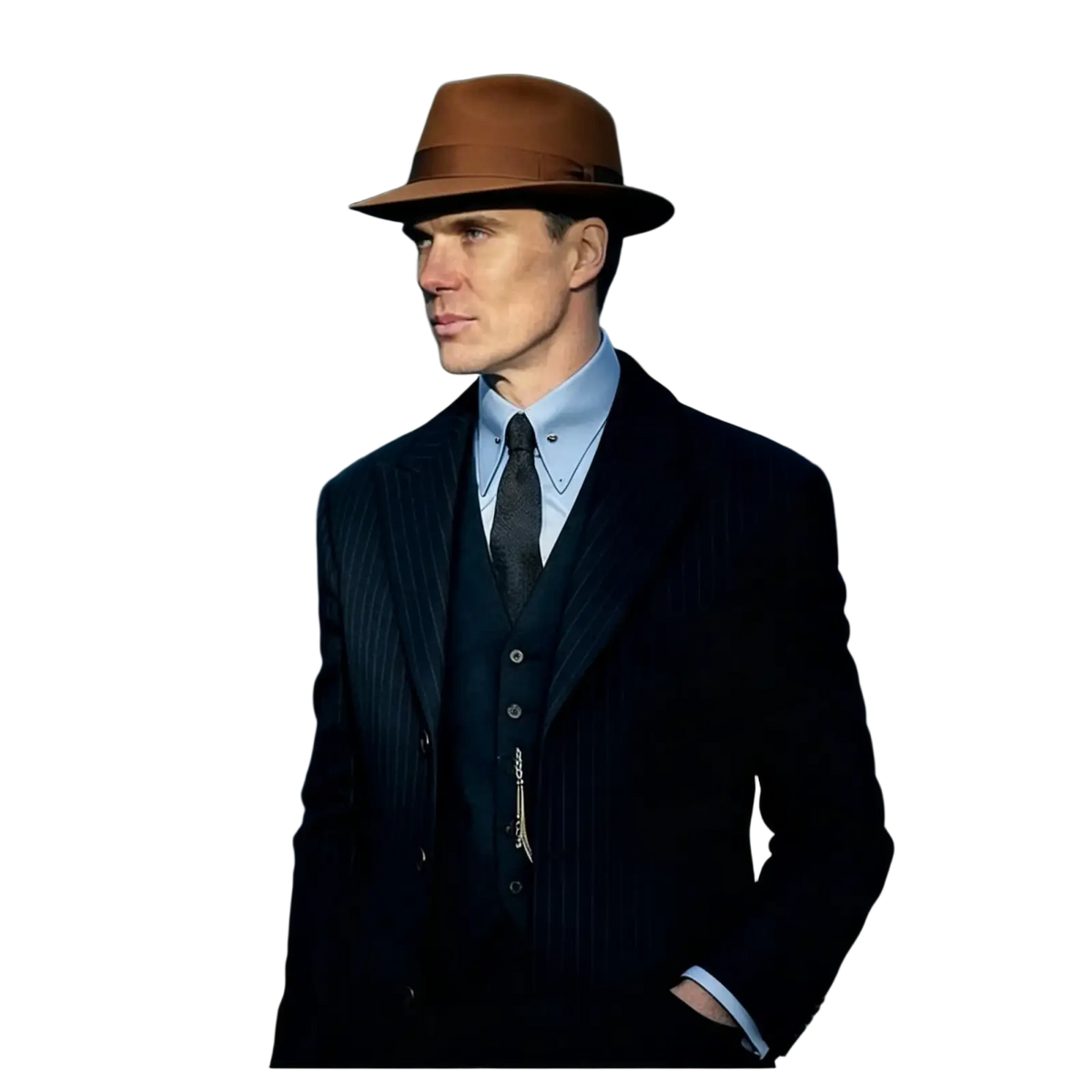 Brown fedora hat with dark brown band shown with bamboo fiber classic french cuff dress shirt for men