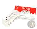 A white cloud brand razor blade with black lettering made of super stainless steel for bamboo safety razor kit