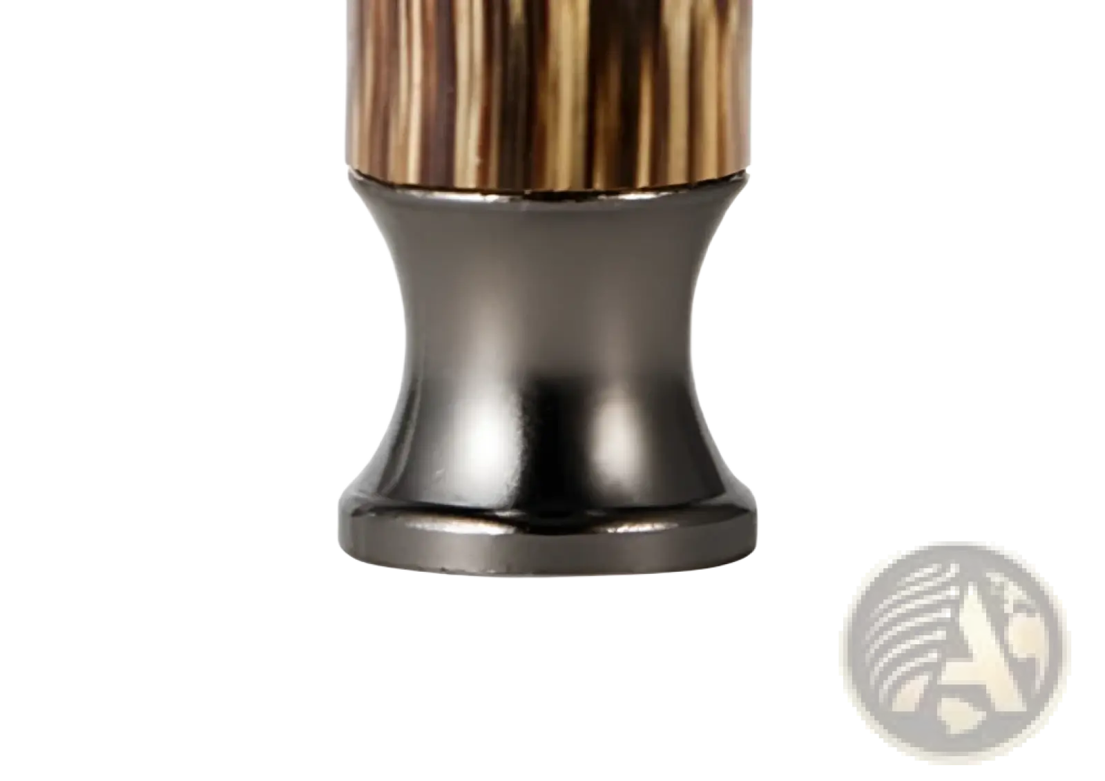 A bamboo safety razor retro manual shaving kit with a sleek polished dark metallic base and textured brown gold stripes